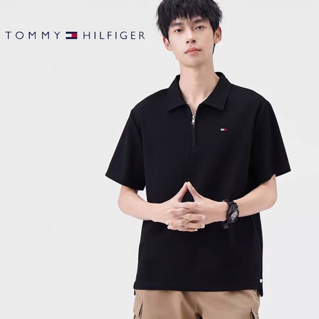 Tommy 汤米休闲商务系列高支超细莱赛尔桑蚕丝拉链短袖Polo衫 全新升级体验 极奢极简的简约风格既有雅致的商务休闲感 又有Old Money的质感和舒适度让