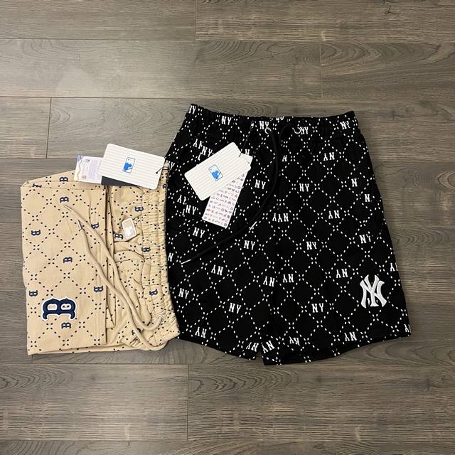 Mlb 美职棒夏季新款重工老花满印刺绣Logo情侣短裤五分裤-原单版本 Color：黑色 卡其 Size：S M L Xl Xxl Number：25921 采