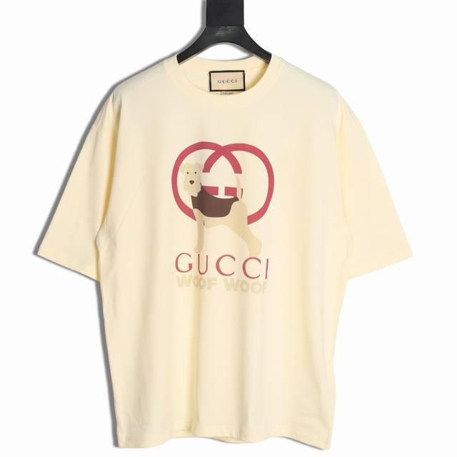 Gucci 古驰 2025夏季新款 小狗Logo印花短袖T恤 定制面料300G 短袖T恤 男女同款 颜色：黑色 杏色 O 尺码: M L Xl