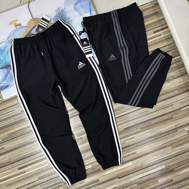 万针刺绣三条杠！夏季Adidas阿迪达斯三条杠情侣款男女同款男士休闲裤运动裤卫裤2025Ss夏季新款轻薄透气运动裤跑步健身速干女士长裤子青年宽松版型 整箱原单货