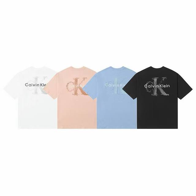 Calvin Klein Ck 25Ss 爆款 前幅刺绣后背 3D 立体凹凸压花 Logo情侣圆领短袖 T恤-原版代购品质 Color：黑色 白色 粉色 蓝色
