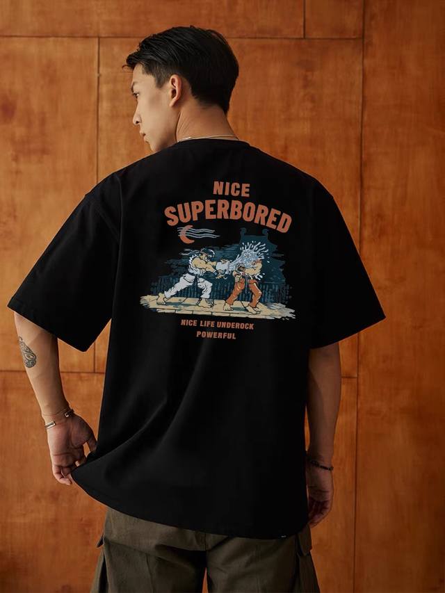260G重磅纯棉 Nike 耐克 Nk 热血漫画风图案“Nice Superbored”短袖T恤 男女同款 半袖 情侣款 面料工艺： 1.260G重磅纯棉，10