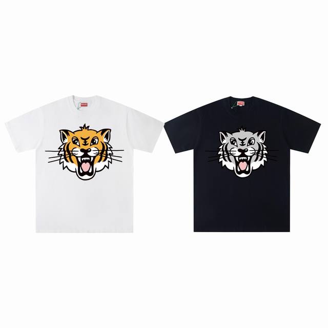 Kenzo 高田贤三25Ss开心虎印花休闲情侣短袖T恤-顶级品质 Coler：黑色 白色 Size：M L Xl 2X Number：252255 采用260G