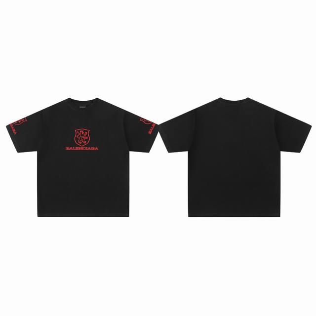 Balenciaga 巴黎世家 25Ss 曼巴联名款标识 Logo 字母刺绣水洗情侣圆领短袖T恤-顶级版本 Color：水洗黑 Size：S M L Xl Nu