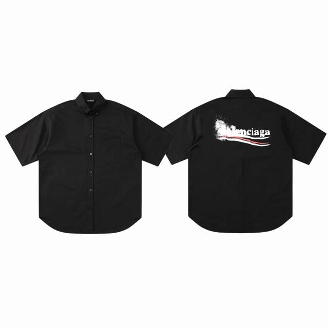 Balenciaga 巴黎世家 24Ss 口袋模糊海浪字母 Logo 印花情侣翻领短袖衬衣衬衫-顶级版本 Color：黑色 Size：S M L Xl Numb