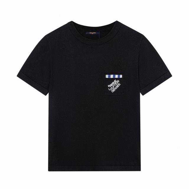 Louis Vuitton路易威登 Lv25Ss新款口袋串珠Logo情侣针织短袖T恤-顶级版本 Color：黑色 Size： M L Xl 胸围 53 55 5