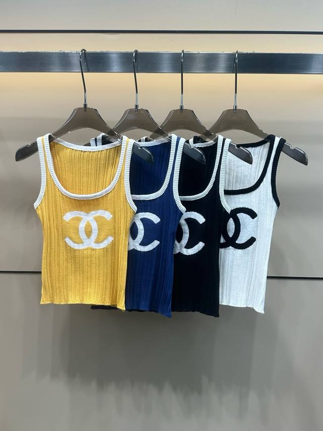 Chanel香奈儿小香双C提花针织背心 款号：25670106583 颜色：黄色 蓝色 黑色 白色 尺码：均码 80-120斤
