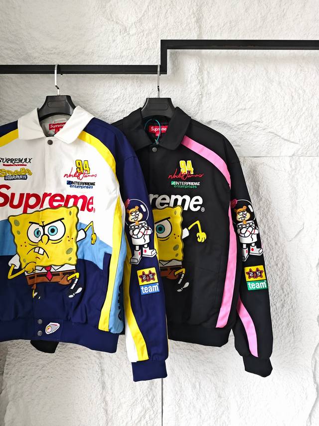 Supreme X Spongebob Squarepants海绵宝宝 X Jeff Hamilton 联名款 Ss Week11卡通印花图案刺绣徽标赛车美式潮