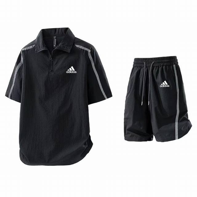 供 Adidas阿迪达斯夏季户外套装帅气宽松反光条套头衬衫短裤套装系列 最新款，夏季必备！ 进口科技防晒面料，可反复水洗，防晒更持久阻隔紫外线高达99%不闷不热
