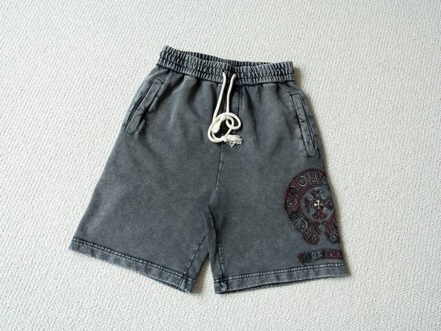 Chrome Hearts 克罗心 25S S 水洗灰马蹄贴布刺绣棉质短裤五分裤 货号：5 - 颜色：灰色 - 尺码：S M L Xl 尺寸推荐：S码适合 斤左