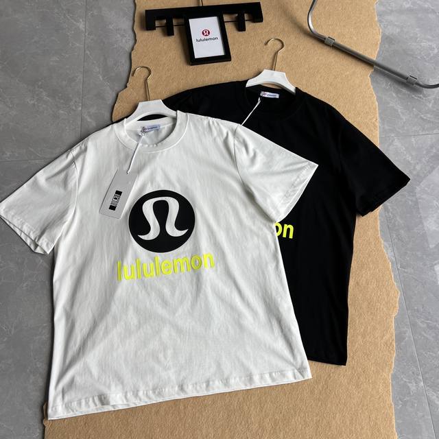 Lululemon 露露乐蒙 两色25Ss春夏新款 字母拼色图案硅胶印花男女同款圆领纯棉短袖T恤 宽松版，面料330G全棉精梳棉！！！ 颜色 : 黑色-白色 尺