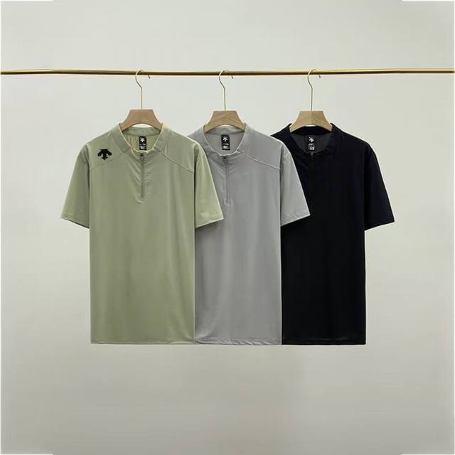 Descente 迪桑特夏季男士速干半拉链短袖T恤让你穿出冷空气 #会呼吸的夏日战袍50℃+高温？这件 会呼吸 的冰丝T恤让你体感直降5℃！采用创新冰感纤维科技