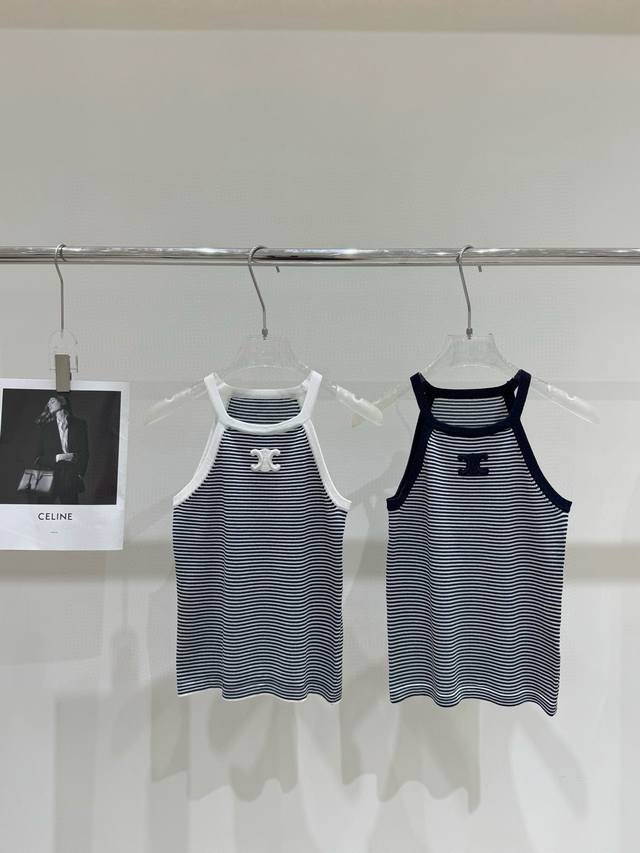 Celine赛琳立体凯旋门条纹针织背心 款号：25670106548 颜色：白色 蓝色 尺码：均码 80- 斤