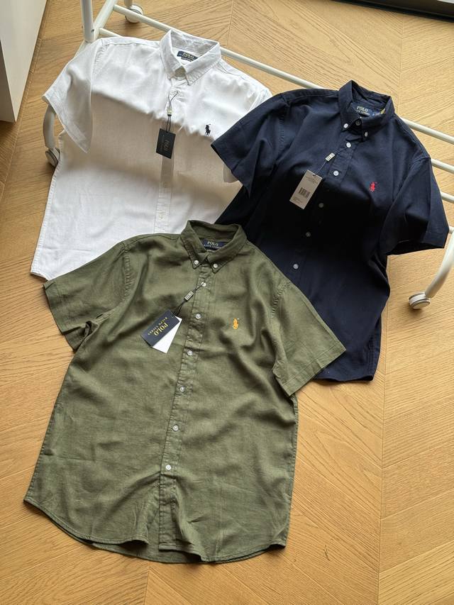 供 棉麻 Ralphlauren 拉夫劳伦 经典小标刺绣 棉麻 短袖衬衫 白色 藏青 军绿 M~Xxl 原版65%的麻与35%的棉混纺面料，透气舒适，柔软亲肤。