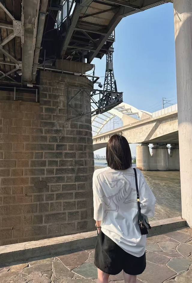 高品质 品名：始祖鸟 Arc'teryx 24Ss 新款印花后背大鸟Logo宽松男女同款圆领纯棉短袖T恤 版型；宽松版 面料：330G全棉精梳棉 颜色： 黑色-