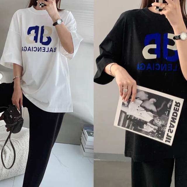 供 巴黎世家 Balenciaga 蓝白字母印花短袖T恤 不吹不黑 顶级品质 采用原版230G双纱面料 印花采用进口机器进行还原！ 加厚领口 高包裹度 水洗不变