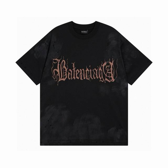 Balenciaga 巴黎世家2025 Ss 最新梵文字母Logo手绘磨烂做旧短袖T恤 本市场No.1的质量 真正天花板品质 全部原版开发色系为黑蓝色 红色 注