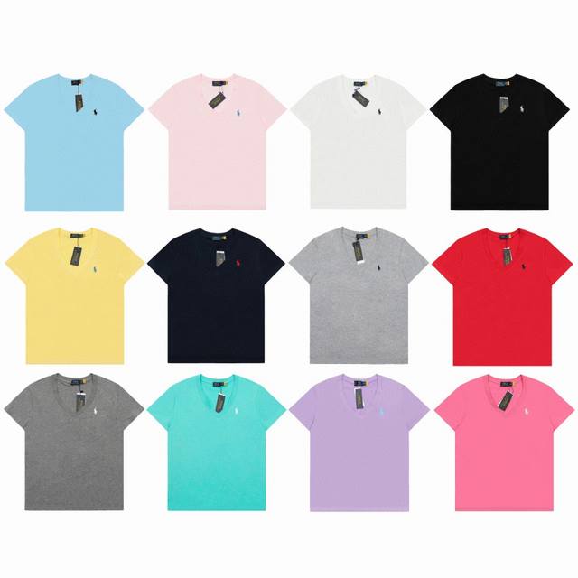 顶级品质 拉夫劳伦Ralph Lauren经典小马刺绣V领女神款基础短袖 这两年拉夫劳伦风好大！审美真的有大大提高小马刺绣点缀就很好看， V领的设计，修饰脖颈线