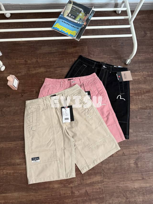Evisu 福神 25Ss 海鸥印花工装短裤 重磅纯棉纱卡｜刺绣+布标+印花｜3D立体口袋设计 定制重磅纯棉纱卡面料｜挺括厚实，透气亲肤，穿着更有型 经典工装廓