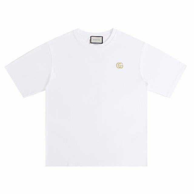 Gucci 古驰 经典小标金线刺绣提花短袖 胸前金线高密刺绣Logo 重点后背金标全手工缝制丝标！原版1:1针织纯棉280克重面料 同色定制色织色染高密度螺纹