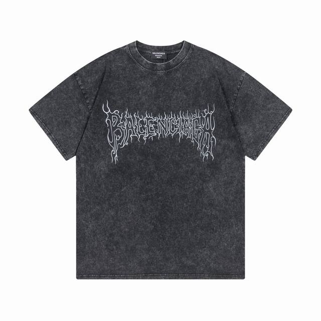 款号6715 重磅面料280克双纱做旧洗水款 Balenciaga巴黎世家字母经典款印花短袖 从面料到辅料全部跟足Zp 进口松井公司浆料印花绝不开裂 三标齐全