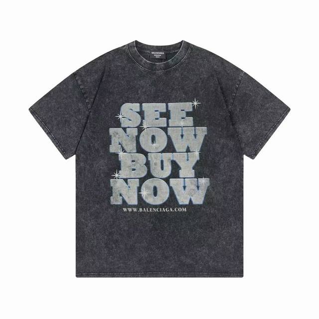 款号6713 重磅面料280克双纱做旧洗水款 Balenciaga巴黎世家字母经典款印花短袖 从面料到辅料全部跟足Zp 进口松井公司浆料印花绝不开裂 三标齐全