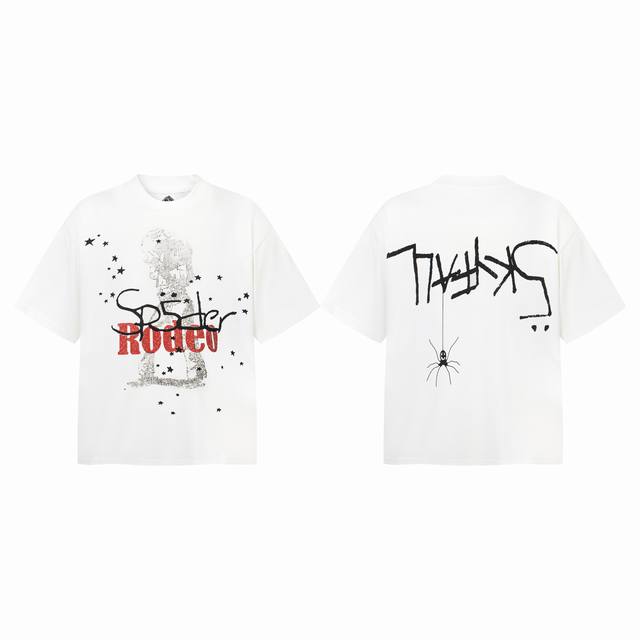 Tr03 Travis Scott Fw24Xrodeoxs Der发泡印花三方联名复古短袖T恤 小领口设计 热固油墨印花 高街复古重磅Vintage短袖 尺码
