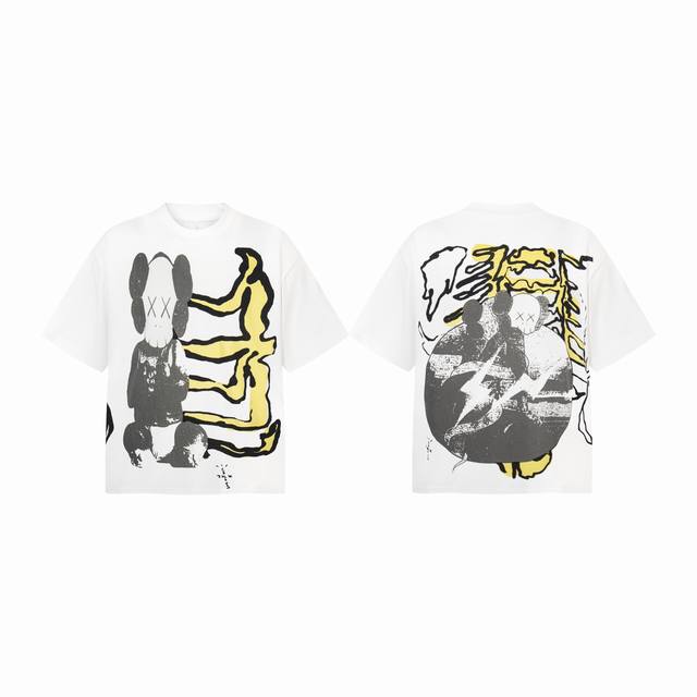 Tr17 Travis Scott Cactus Jack X Kaws X Fragment Design 三方联名款 卡通图案印花短袖T恤 小领口设计 热固