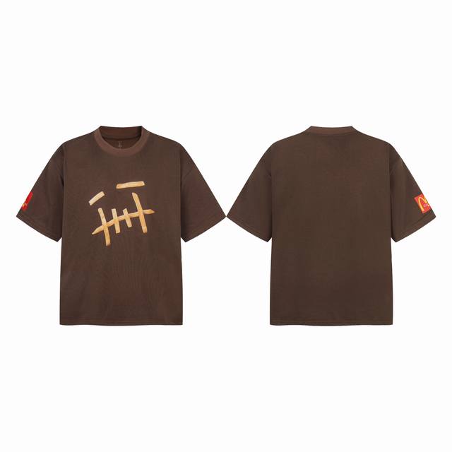 Tr12 Travis Scott Cactus Jack X Mcdonald's 麦当劳 联名款 Fry Tee 薯条复古短袖T恤 小领口设计 热固油墨印花