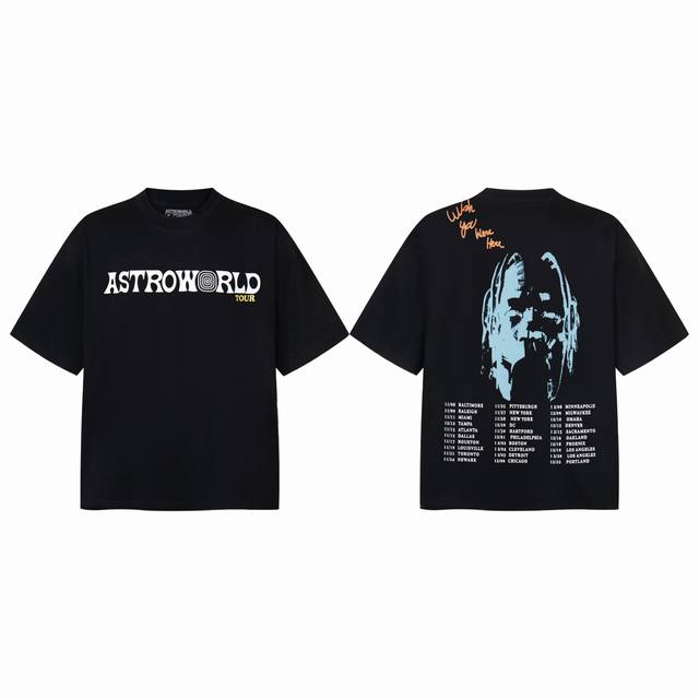 Tr15 Travis Scott Astroworld人像巡演唱堡垒之夜周边男女同款短袖T恤 小领口设计 热固油墨印花 高街复古重磅Vintage短袖 尺码：