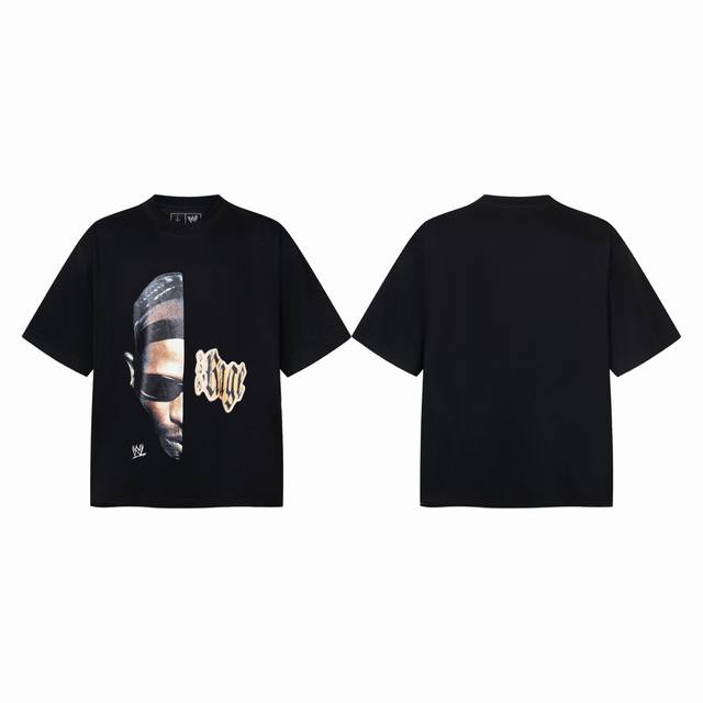 Tr22 Travis Scott X Wwe 联名款 Ss25 人物字母印花复古短袖T恤 小领口设计 热固油墨印花 高街复古重磅Vintage短袖 尺码：S