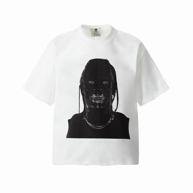 Tr28 Travis Scott斯科特联名Utopia Tour乌托邦巡演惊悚人像数码直喷印花复古短袖T恤 小领口设计 白墨数码直喷印花 高街复古重磅Vint