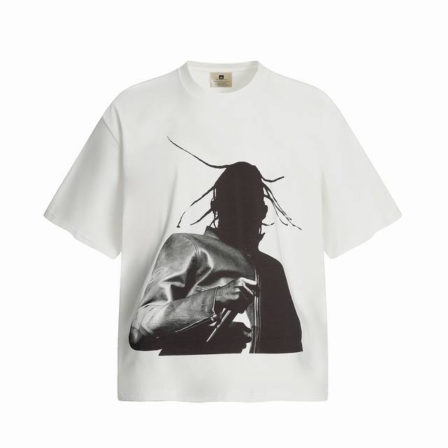 Tr35 Travis Scott斯科特联名Utopia Tour乌托邦巡演惊悚人像数码直喷印花复古短袖T恤 小领口设计 白墨数码直喷印花 高街复古重磅Vint