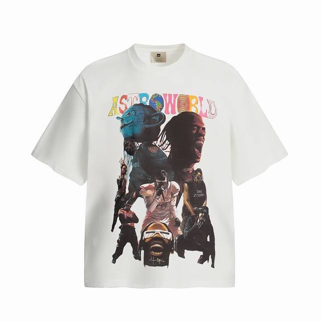 Tr32 Travis Scott斯科特联名Utopia Tour乌托邦巡演惊悚人像数码直喷印花复古短袖T恤 小领口设计 白墨数码直喷印花 高街复古重磅Vint