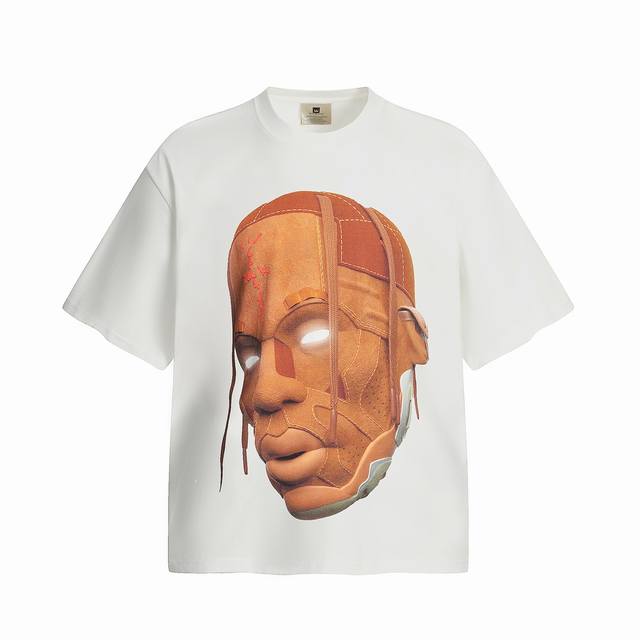 Tr31 Travis Scott斯科特联名Utopia Tour乌托邦巡演惊悚人像数码直喷印花复古短袖T恤 小领口设计 白墨数码直喷印花 高街复古重磅Vint