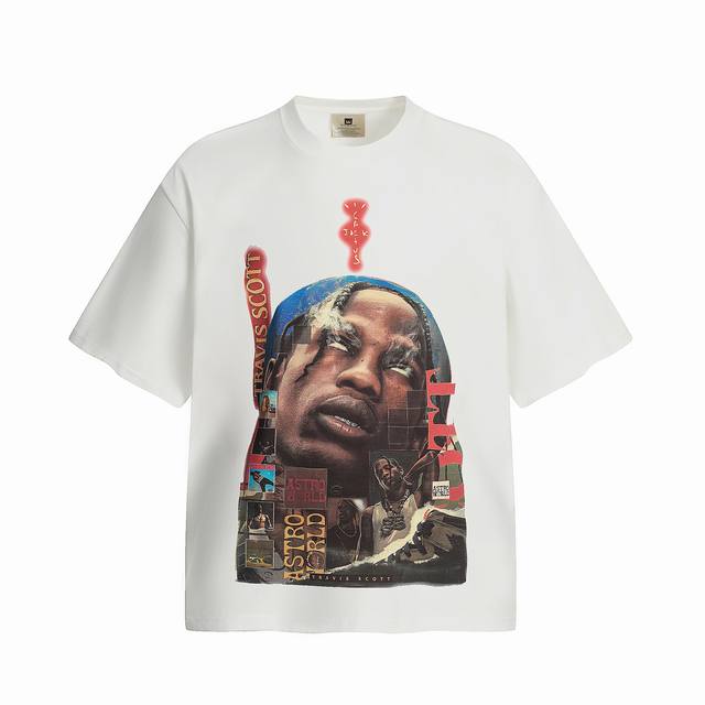 Tr30 Travis Scott斯科特联名Utopia Tour乌托邦巡演惊悚人像数码直喷印花复古短袖T恤 小领口设计 白墨数码直喷印花 高街复古重磅Vint