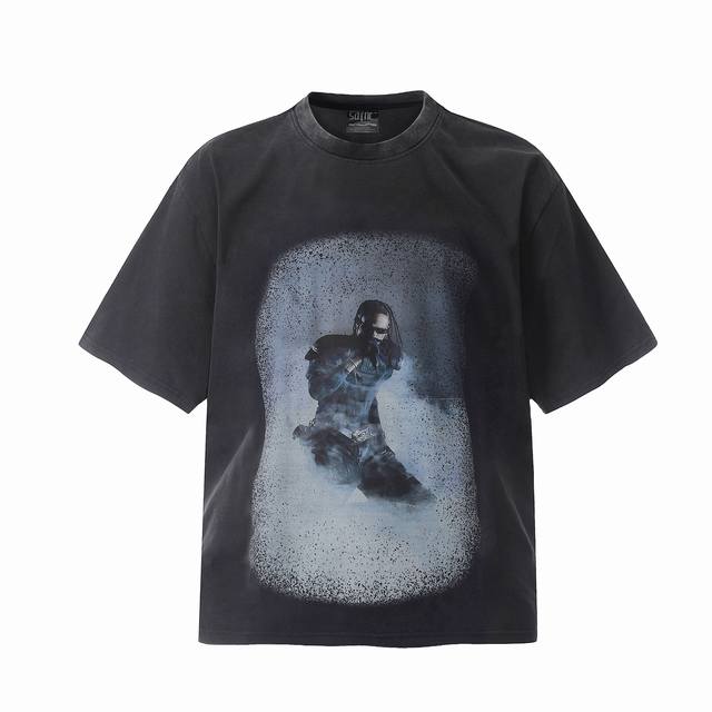Vt9222 Travis Scott斯科特联名Utopia Tour乌托邦巡演惊悚人像数码直喷印花复古水洗做旧短袖T恤 小领口设计 白墨数码直喷印花 高街复古