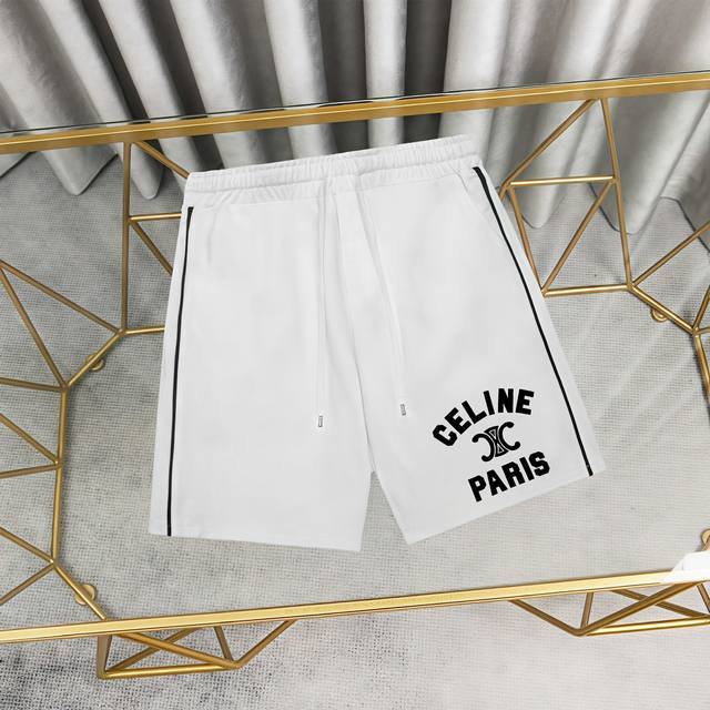 Celine 赛琳印花纯棉短裤卫裤 1:1对版面料390克毛圈高克重百分百纯棉 提前做过预缩水1×1双纱洗一辈子都不会变形的 男女同款 官网细节 字母Logo印
