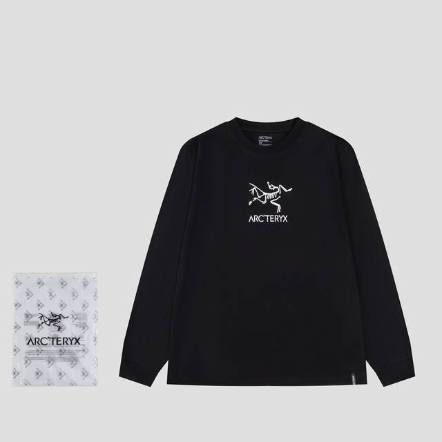 高版本实300克双纱面 款号8722-1 Arcteryxcormac 系列 Logo 纯色圆领长袖T恤男女同款 原版定制辅料 吊牌 包装袋 洗水麦 三标齐全