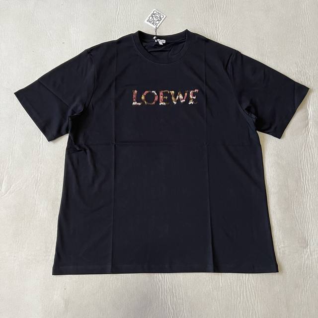 Loewe彩色字母绣花圆领短袖