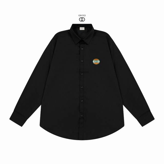 Gucci 古奇官网经典品牌刺绣Logo 设计长袖衬衫 对版定染面料 上身高级感十足 纯棉竹纤维面料 高品质 男女同款 码数:39-43 M-3Xl
