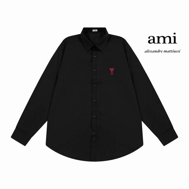 Ami 艾米 春款刺绣爱心Logo 设计长袖衬衫 对版定染面料 上身高级感十足 纯棉竹纤维面料 高品质 男女同款 码数:39-43 M-3Xl