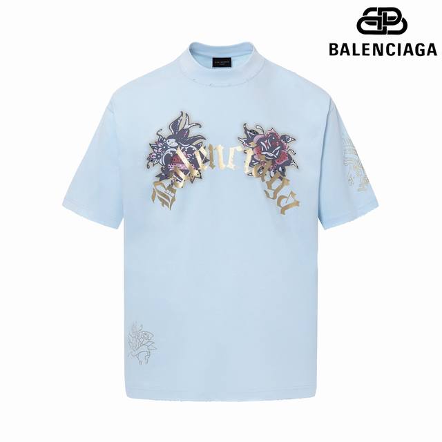 9198# 细节图 顶级版本 Balencia*Ga 官网品质 巴黎新款Tacky Tattoo艺术作品前后数码直喷印花短袖T恤 Os版型 宽松落肩 男女同款