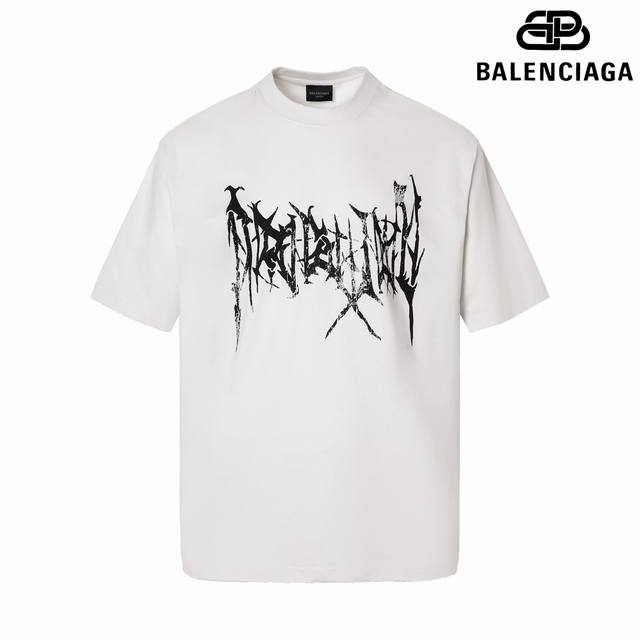9171# 细节图 顶级版本 Balencia*Ga 官网品质 巴黎新款经典Logo艺术梵文字体龟裂印花长袖T恤 Os版型 宽松落肩 男女同款 面料：280克1