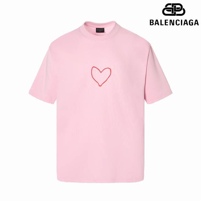 9159# 细节图 顶级版本 Balencia*Ga 官网品质 巴黎新款七夕限定爱心Logo印花短袖T恤 Os版型 宽松落肩 男女同款 面料：280克100%纯