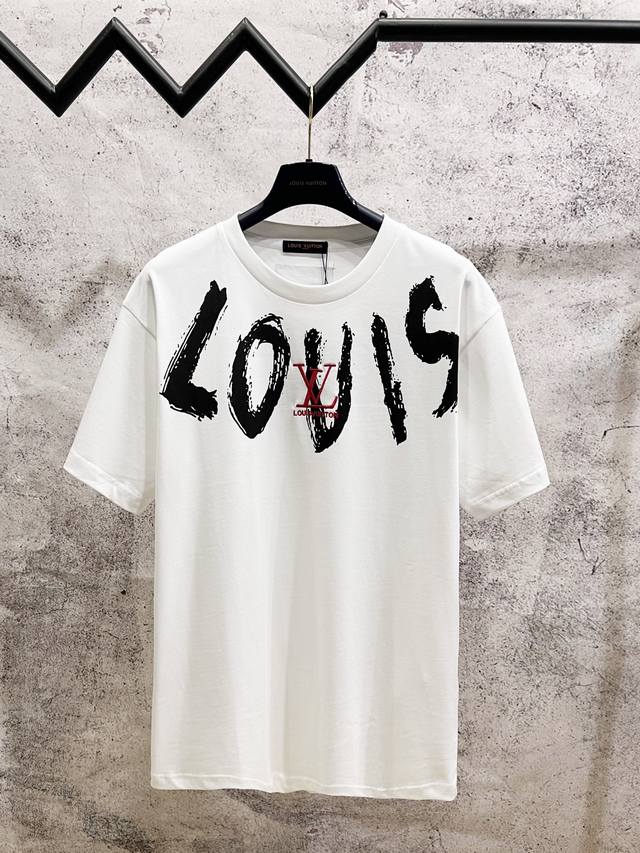 Louis Vuitton*路易威登 Lv手绘涂鸦Logo刺绣短袖T恤 定制280克32支全棉双纱紧密爽滑面料 布面干净 布纹清晰 手感非常细腻扎实 更加力挺