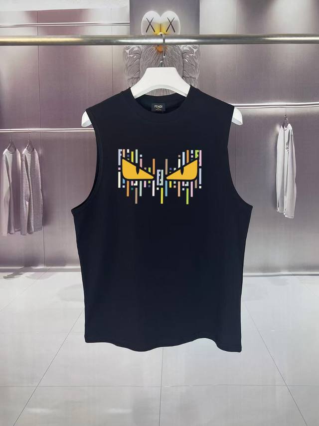 Fendi*芬迪 2025夏季F家 双Ff小怪兽眼睛Logo字母印花 坎肩汗背心 运动健身 简约风 走秀款 圆领无袖T恤衫 宽松版型 男女同款 上身效果很赞 透