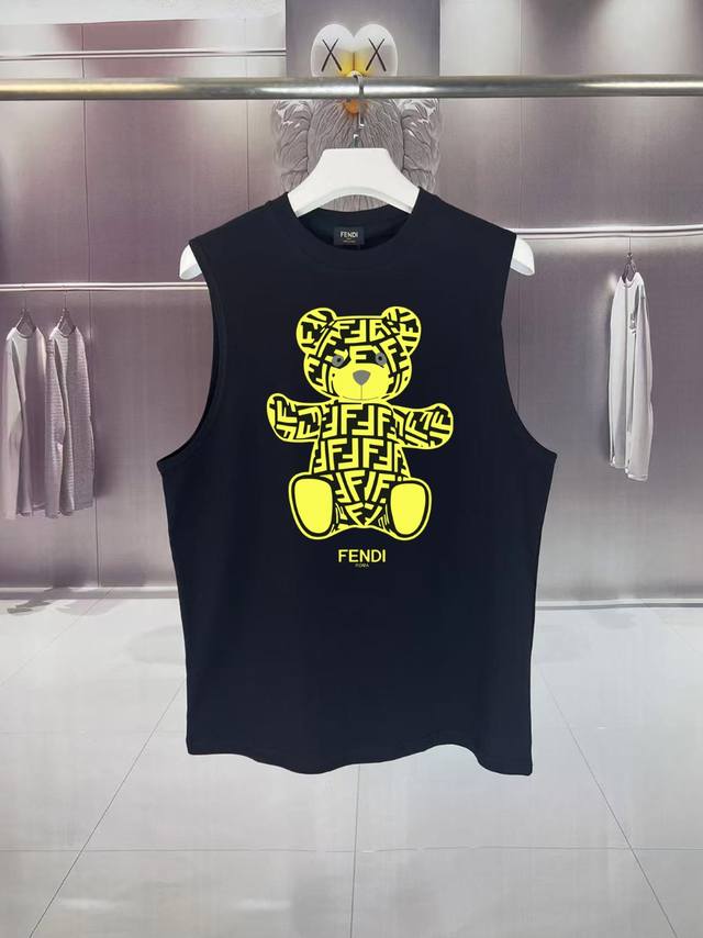 Fendi*芬迪 2025夏季F家 双Ff小熊Logo字母印花 坎肩汗背心 运动健身 简约风 走秀款 圆领无袖T恤衫 宽松版型 男女同款 上身效果很赞 透气 颜