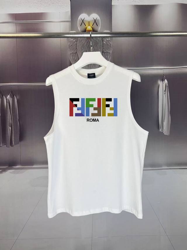 Fendi*芬迪 2025夏季F家 双Ff字母Logo印花工艺 坎肩汗背心 运动健身 简约风 走秀款 圆领无袖T恤衫 宽松版型 男女同款 上身效果很赞 透气 颜