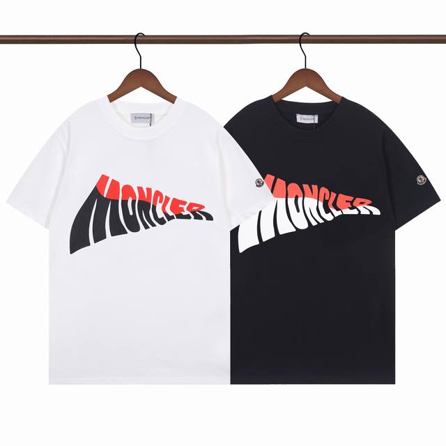R379# 270克双纱料 蒙口 Moncler 官方同款 波浪标识 黑白S--Xxl